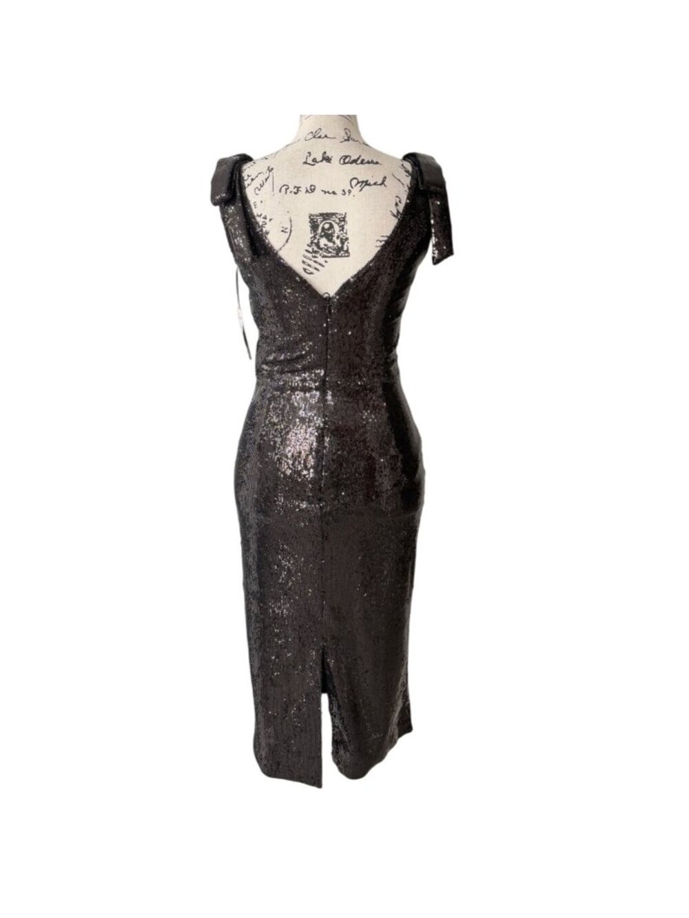Dress The Population Sz XS Black Mary Sequin Dress Cocktail Sleeveless Midi NEW - Picture 3 of 8